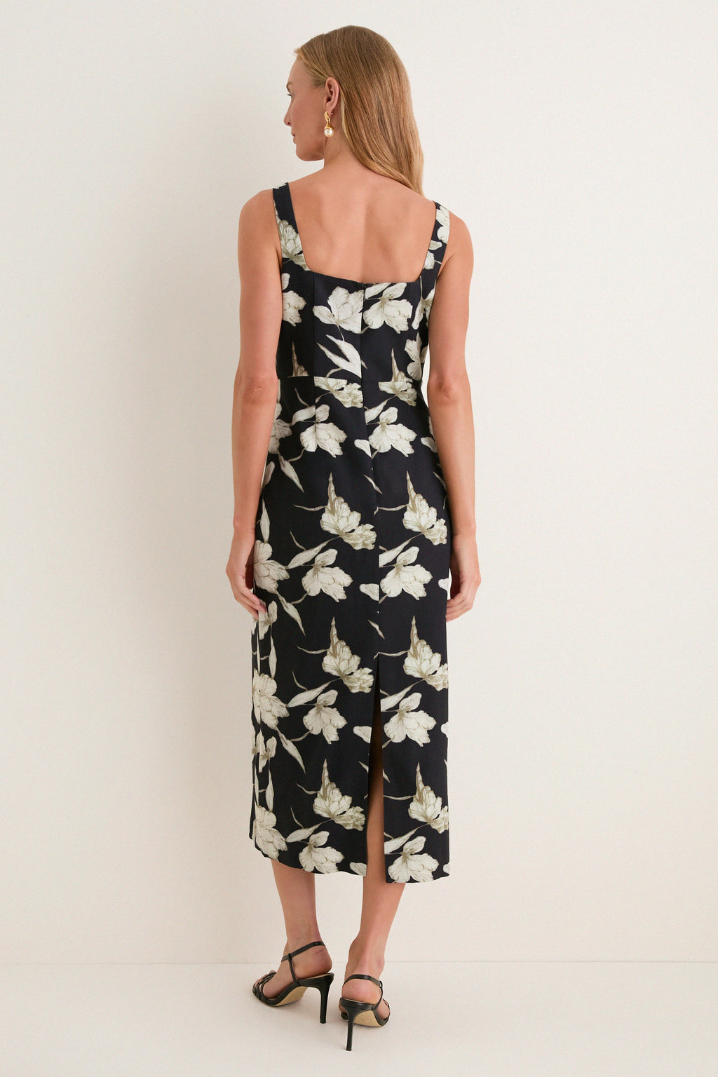 Black & Tan Floral Cut-Out Corolla Column Maxi Dress