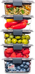 Rubbermaid Brilliance Tritan Plastic Food Storage Containers BPA Free Airtight Lids Ideal for Lunch Meal Prep & Leftovers Set of 5 (3.2 Cup)