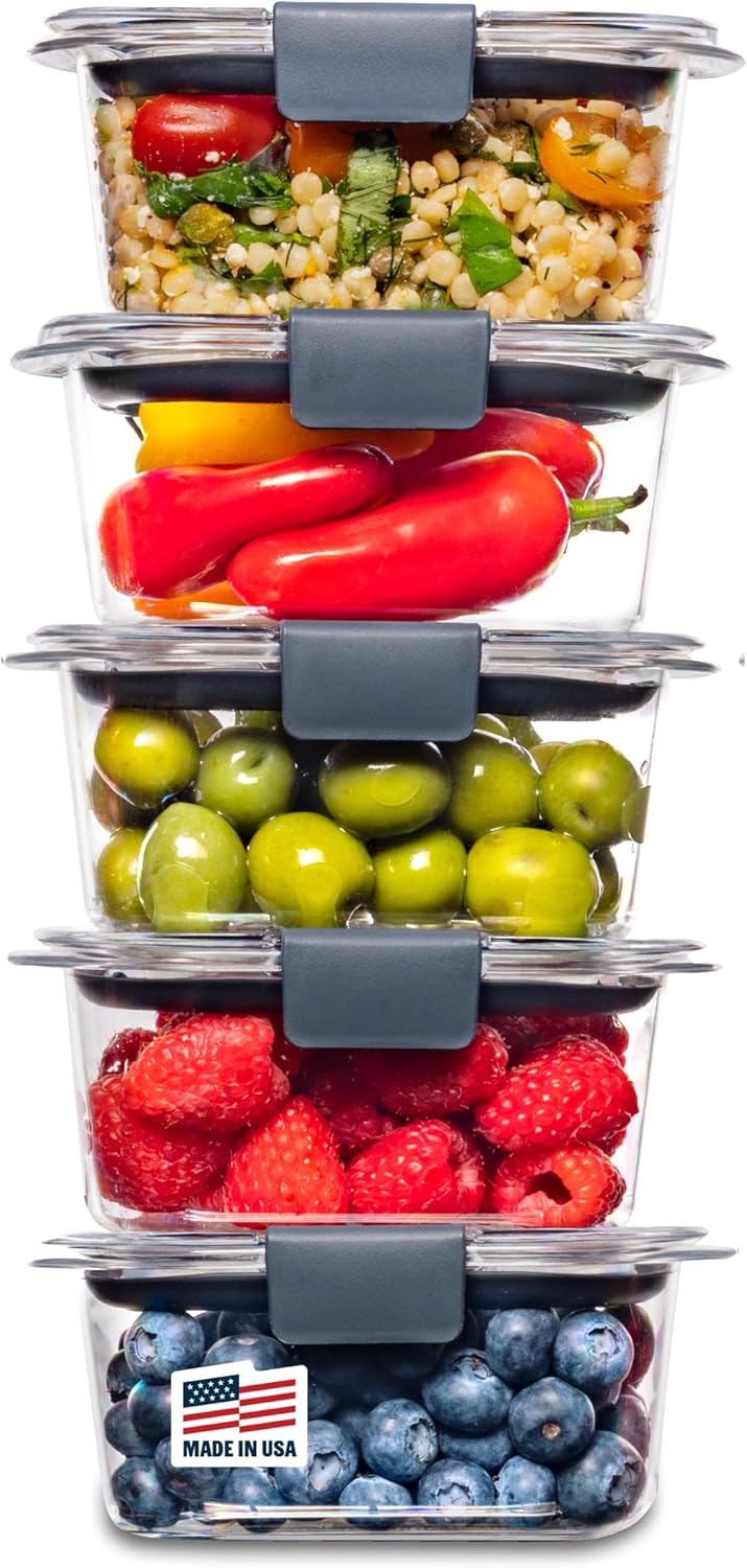 Rubbermaid Brilliance Tritan Plastic Food Storage Containers BPA Free Airtight Lids Ideal for Lunch Meal Prep & Leftovers Set of 5 (3.2 Cup)